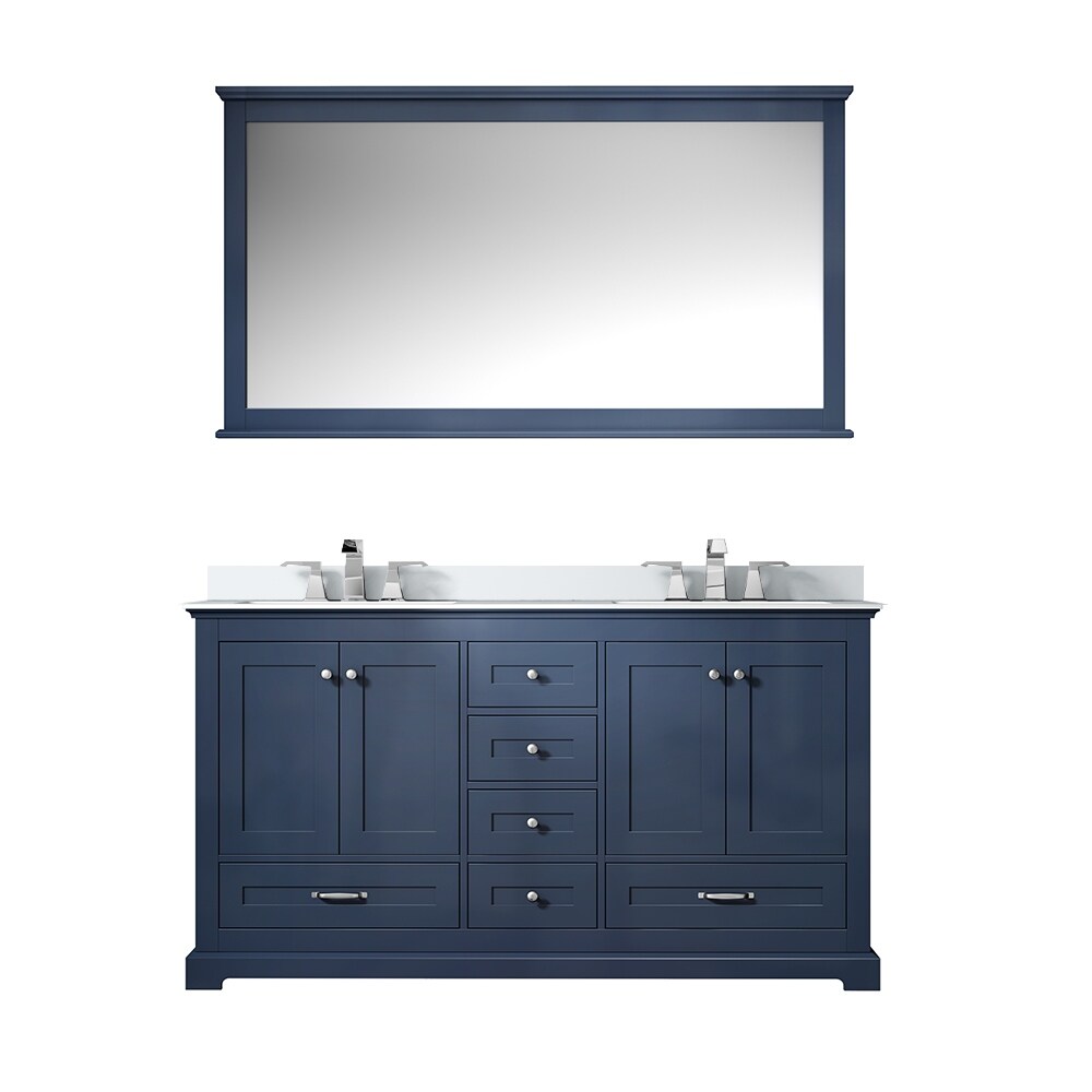 Dukes 60 in. W x 22 in. D White Double Bath Vanity, Cultured Marble Top, Faucet Set, and 58 in. Mirror