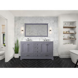 Dukes 60 in. W x 22 in. D White Double Bath Vanity, Cultured Marble Top, Faucet Set, and 58 in. Mirror