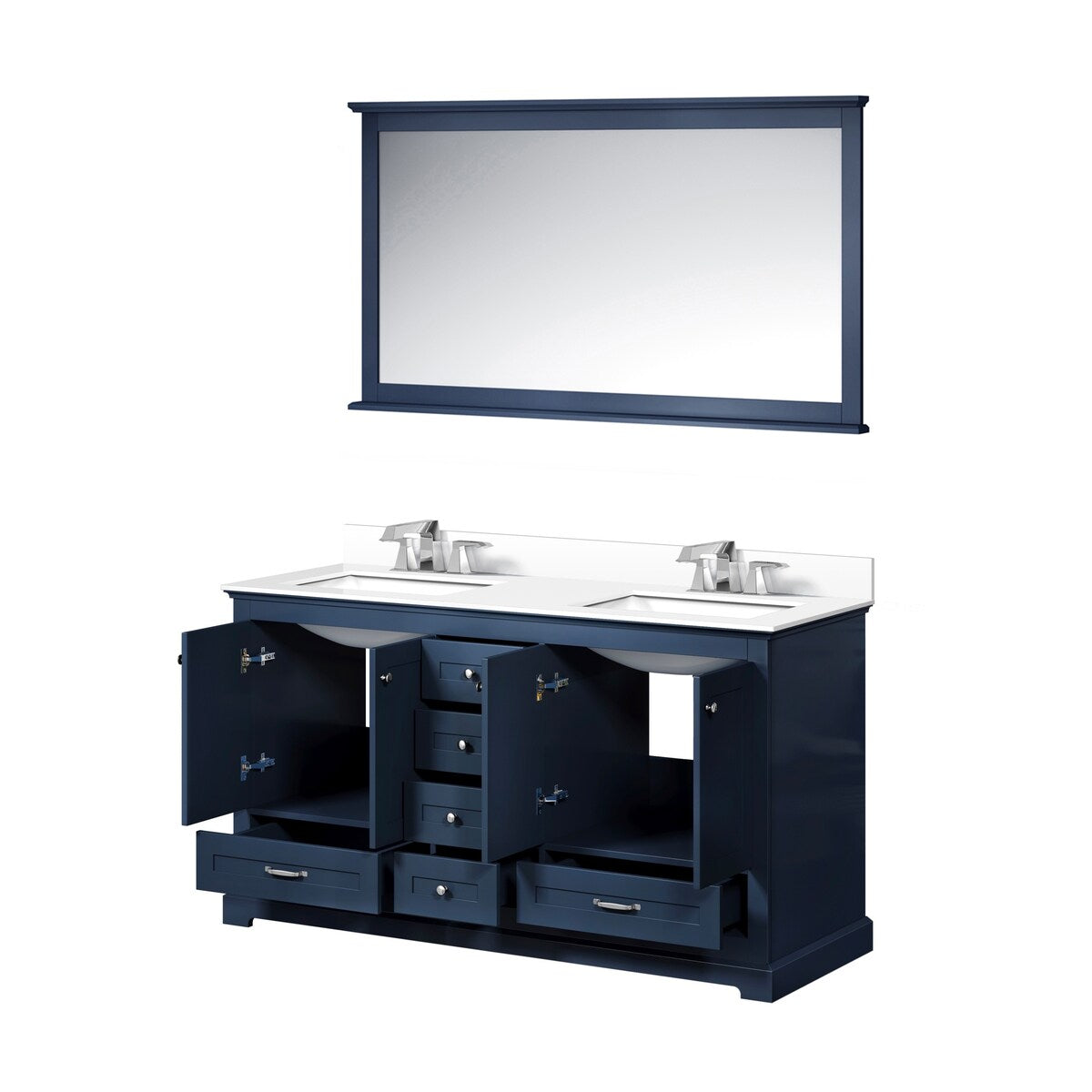 Dukes 60 in. W x 22 in. D White Double Bath Vanity, Cultured Marble Top, Faucet Set, and 58 in. Mirror