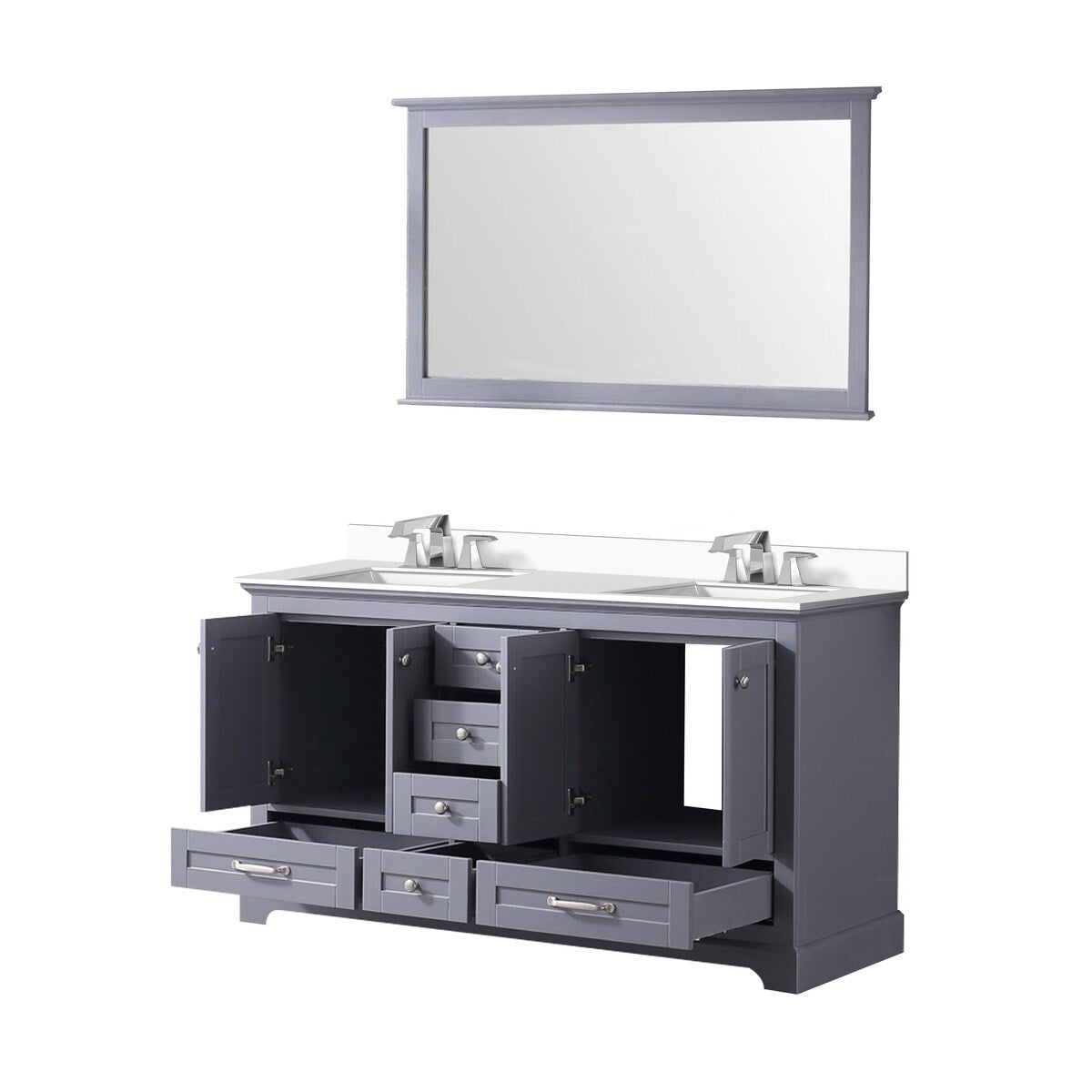 Dukes 60 in. W x 22 in. D White Double Bath Vanity, Cultured Marble Top, Faucet Set, and 58 in. Mirror