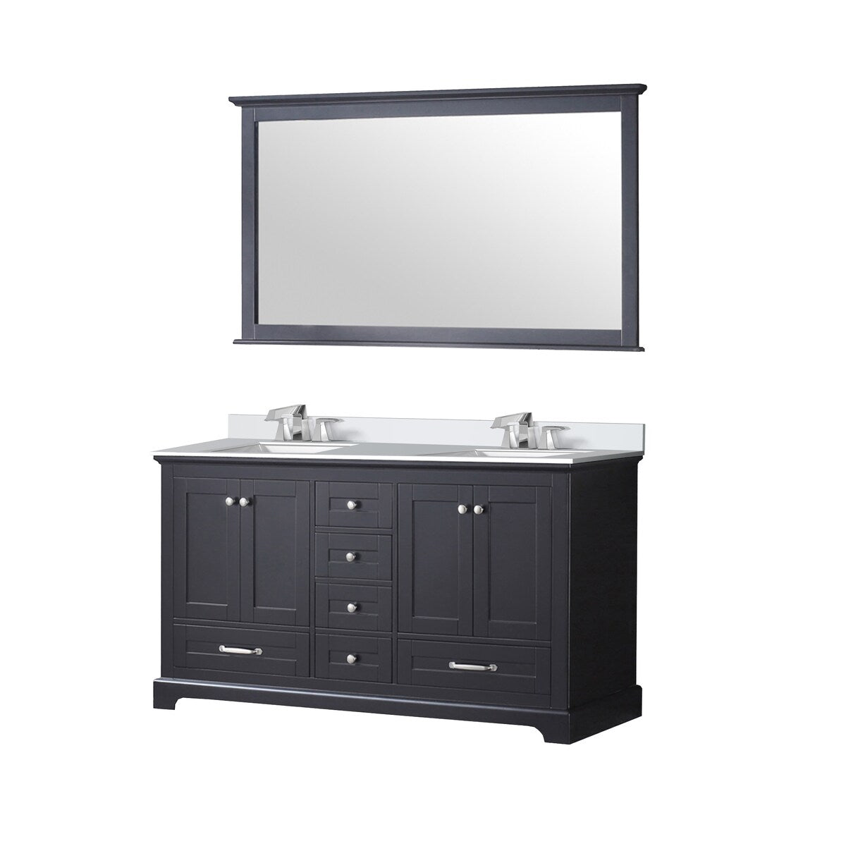 Dukes 60 in. W x 22 in. D White Double Bath Vanity, Cultured Marble Top, Faucet Set, and 58 in. Mirror