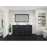 Dukes 60 in. W x 22 in. D White Double Bath Vanity, Cultured Marble Top, Faucet Set, and 58 in. Mirror