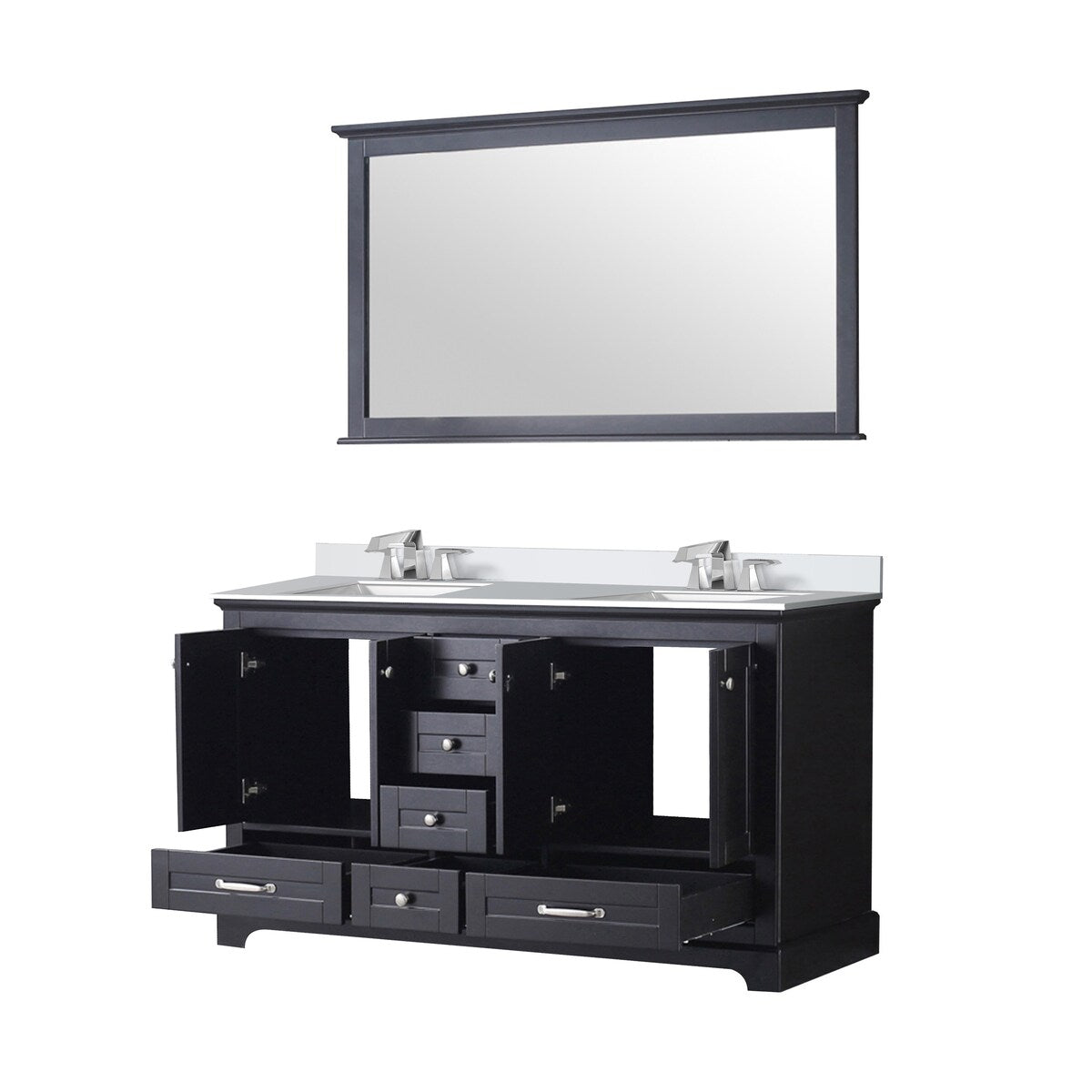 Dukes 60 in. W x 22 in. D White Double Bath Vanity, Cultured Marble Top, Faucet Set, and 58 in. Mirror