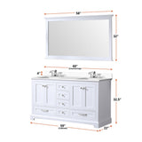 Dukes 60 in. W x 22 in. D White Double Bath Vanity, Cultured Marble Top, Faucet Set, and 58 in. Mirror