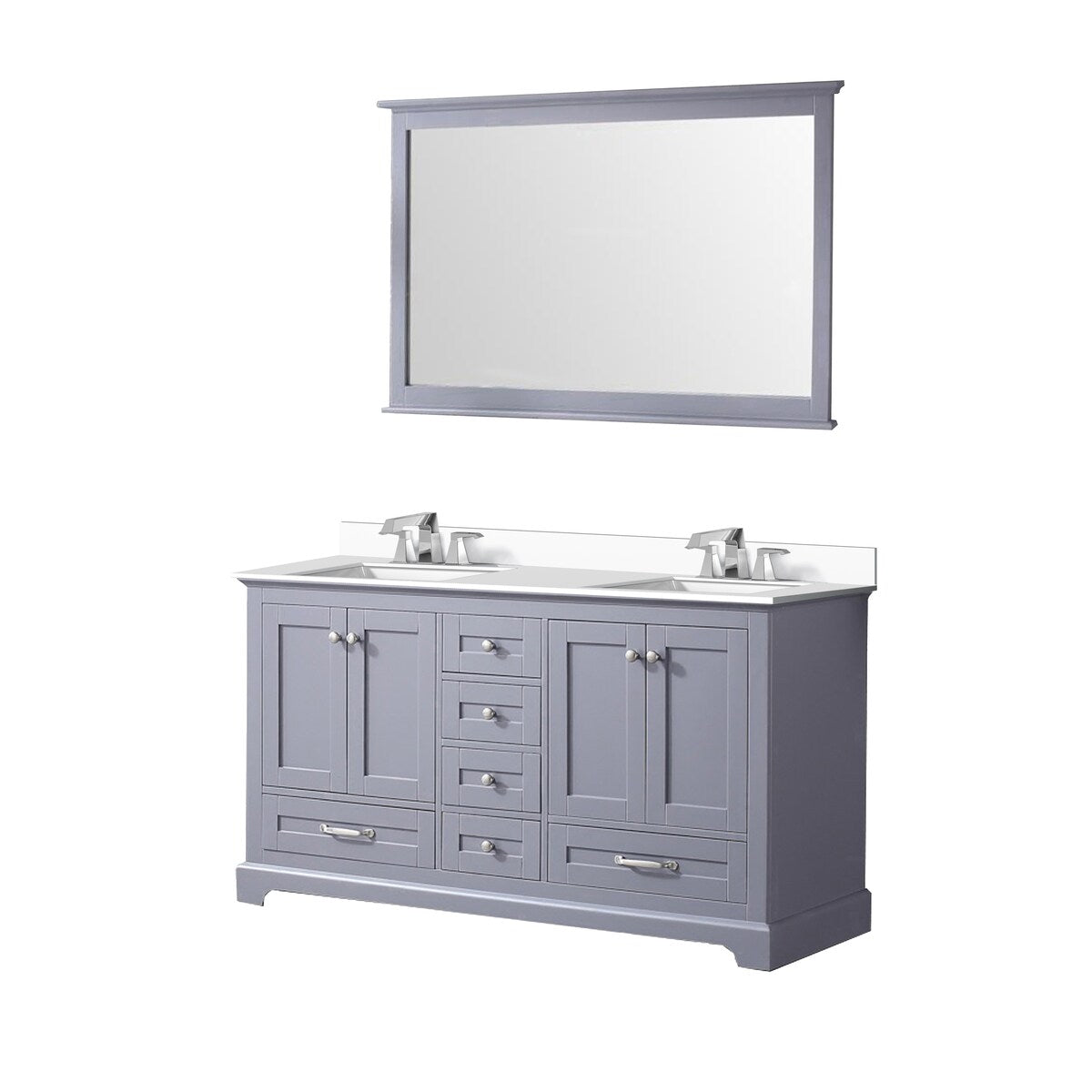 Dukes 60 in. W x 22 in. D White Double Bath Vanity, Cultured Marble Top, Faucet Set, and 58 in. Mirror