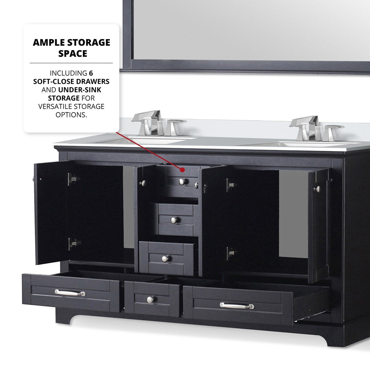 Dukes 60 in. W x 22 in. D White Double Bath Vanity, Cultured Marble Top, Faucet Set, and 58 in. Mirror