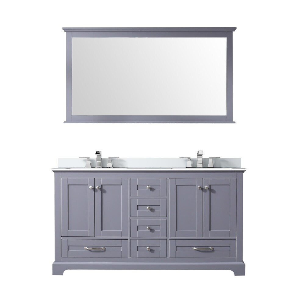 Dukes 60 in. W x 22 in. D White Double Bath Vanity, Cultured Marble Top, Faucet Set, and 58 in. Mirror