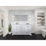 Dukes 60 in. W x 22 in. D White Double Bath Vanity, Cultured Marble Top, Faucet Set, and 58 in. Mirror