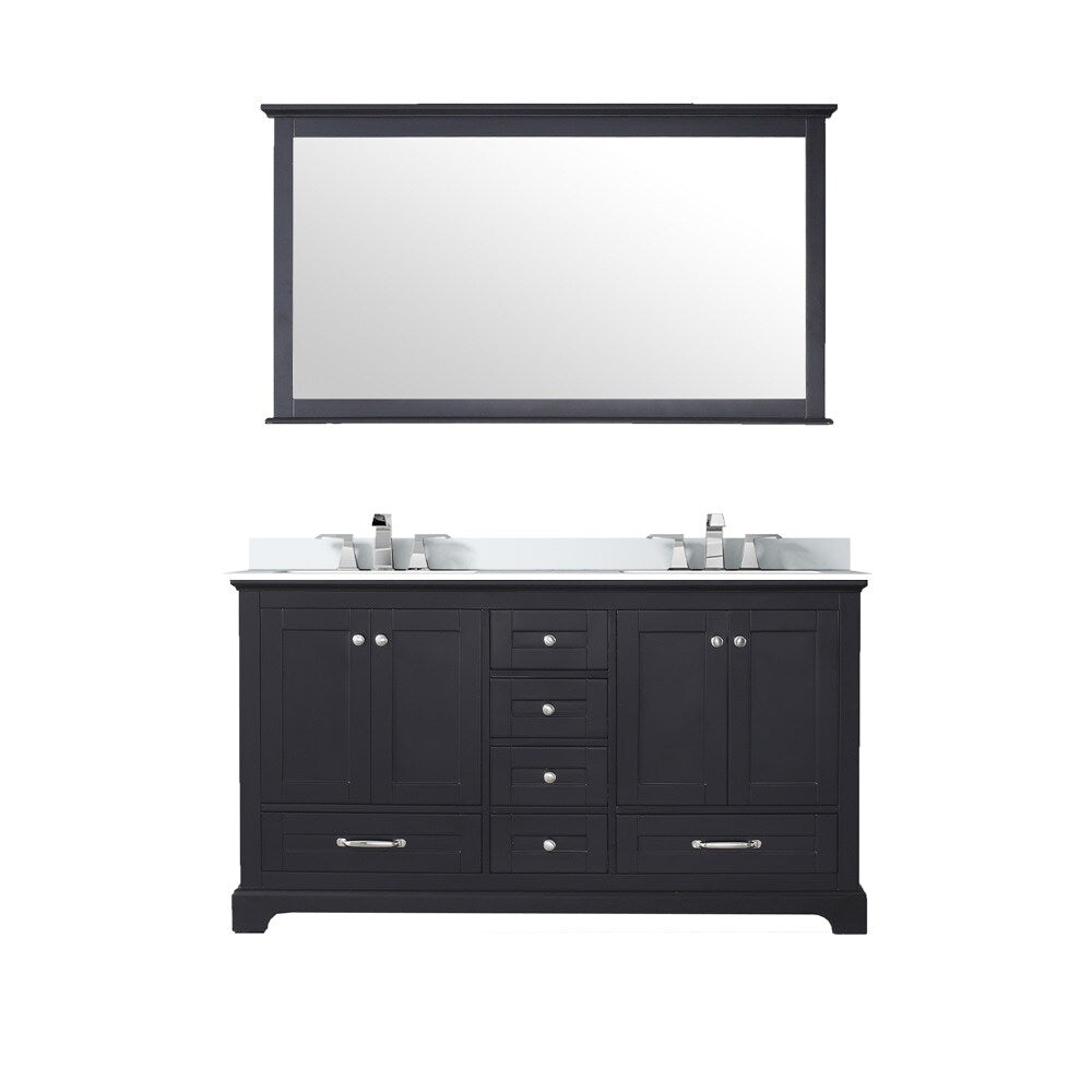 Dukes 60 in. W x 22 in. D White Double Bath Vanity, Cultured Marble Top, Faucet Set, and 58 in. Mirror