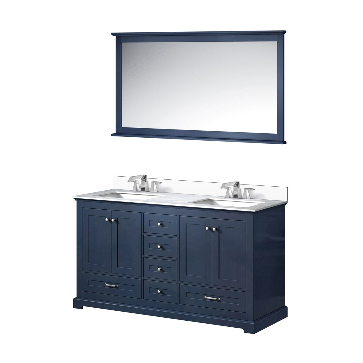 Dukes 60 in. W x 22 in. D White Double Bath Vanity, Cultured Marble Top, Faucet Set, and 58 in. Mirror