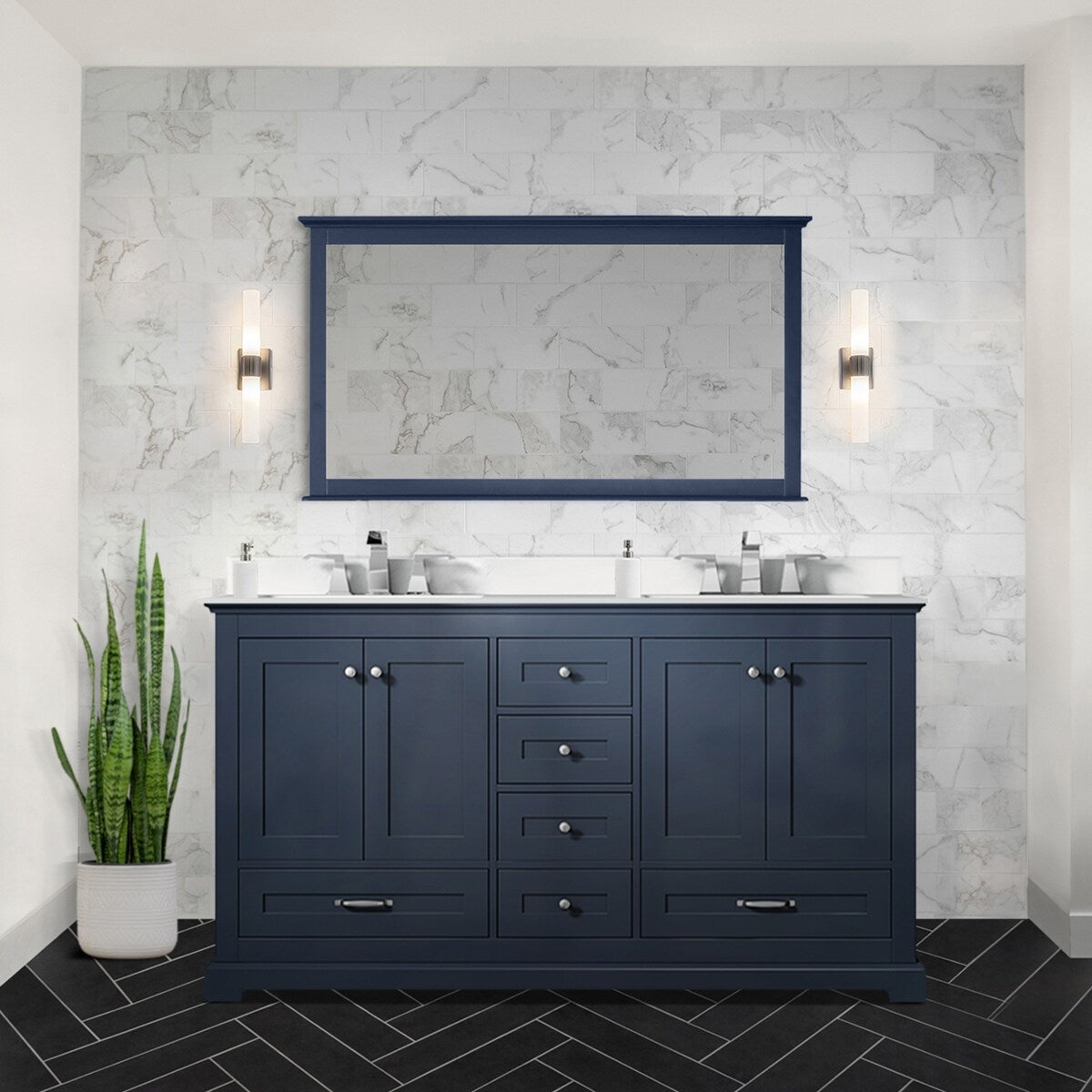 Dukes 60 in. W x 22 in. D White Double Bath Vanity, Cultured Marble Top, Faucet Set, and 58 in. Mirror