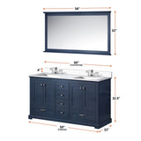 Dukes 60 in. W x 22 in. D White Double Bath Vanity, Cultured Marble Top, Faucet Set, and 58 in. Mirror
