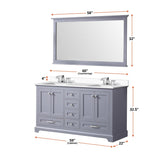 Dukes 60 in. W x 22 in. D White Double Bath Vanity, Cultured Marble Top, Faucet Set, and 58 in. Mirror