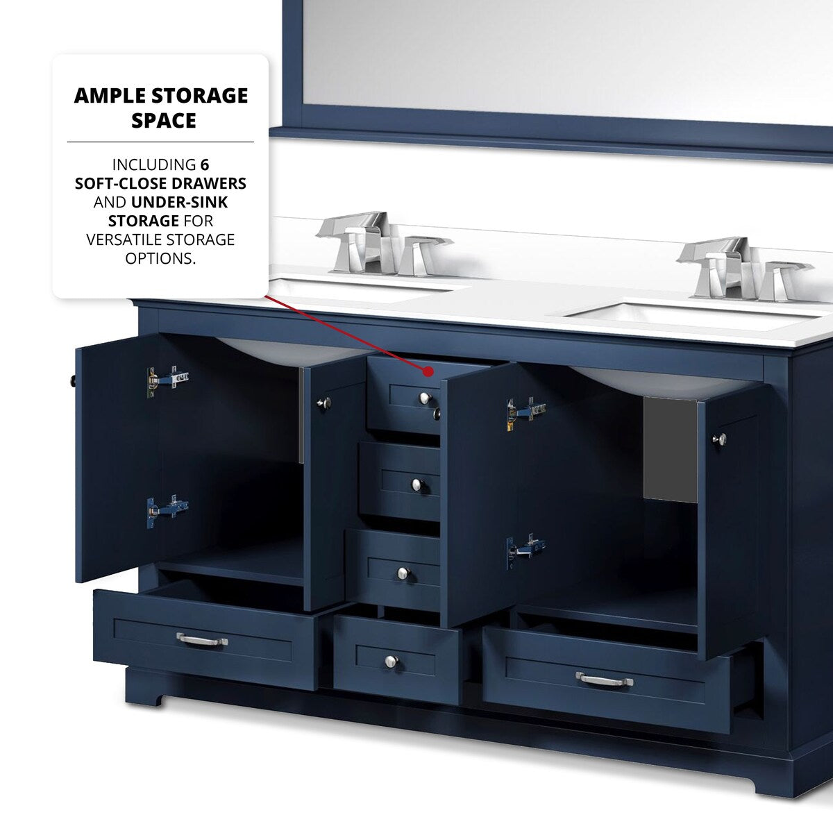 Dukes 60 in. W x 22 in. D White Double Bath Vanity, Cultured Marble Top, Faucet Set, and 58 in. Mirror