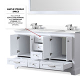 Dukes 60 in. W x 22 in. D White Double Bath Vanity, Cultured Marble Top, Faucet Set, and 58 in. Mirror