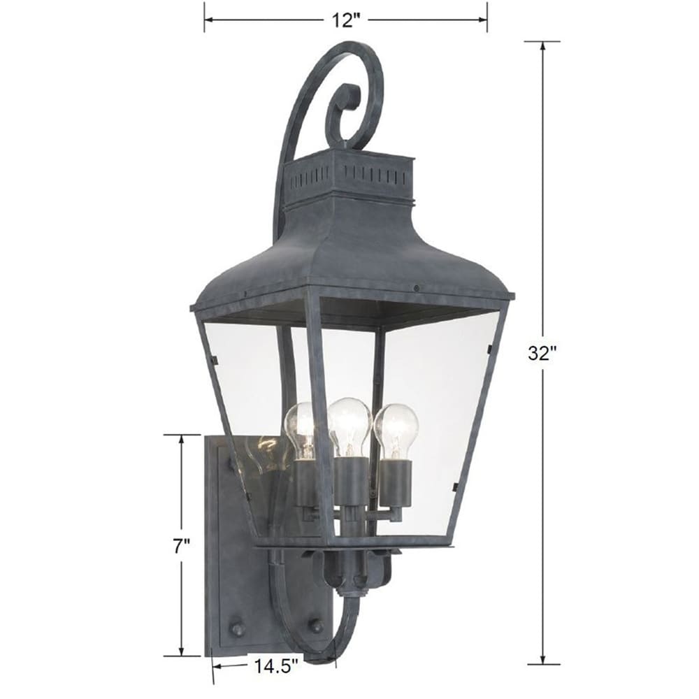 Dumont Outdoor 3 Light Graphite Wall Mount - 12'' W x 32'' H x 14.5'' D