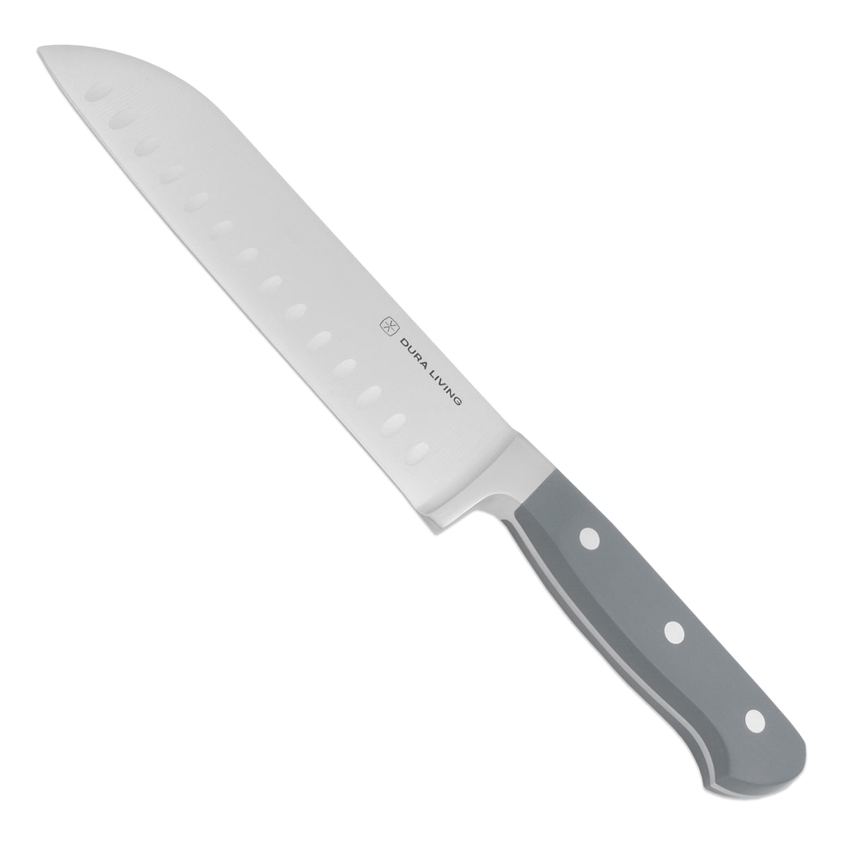 Dura Living Santoku Knife - 7 Inch Professional Kitchen Knife - Classic Forged - High Carbon Stainless Steel, Gray