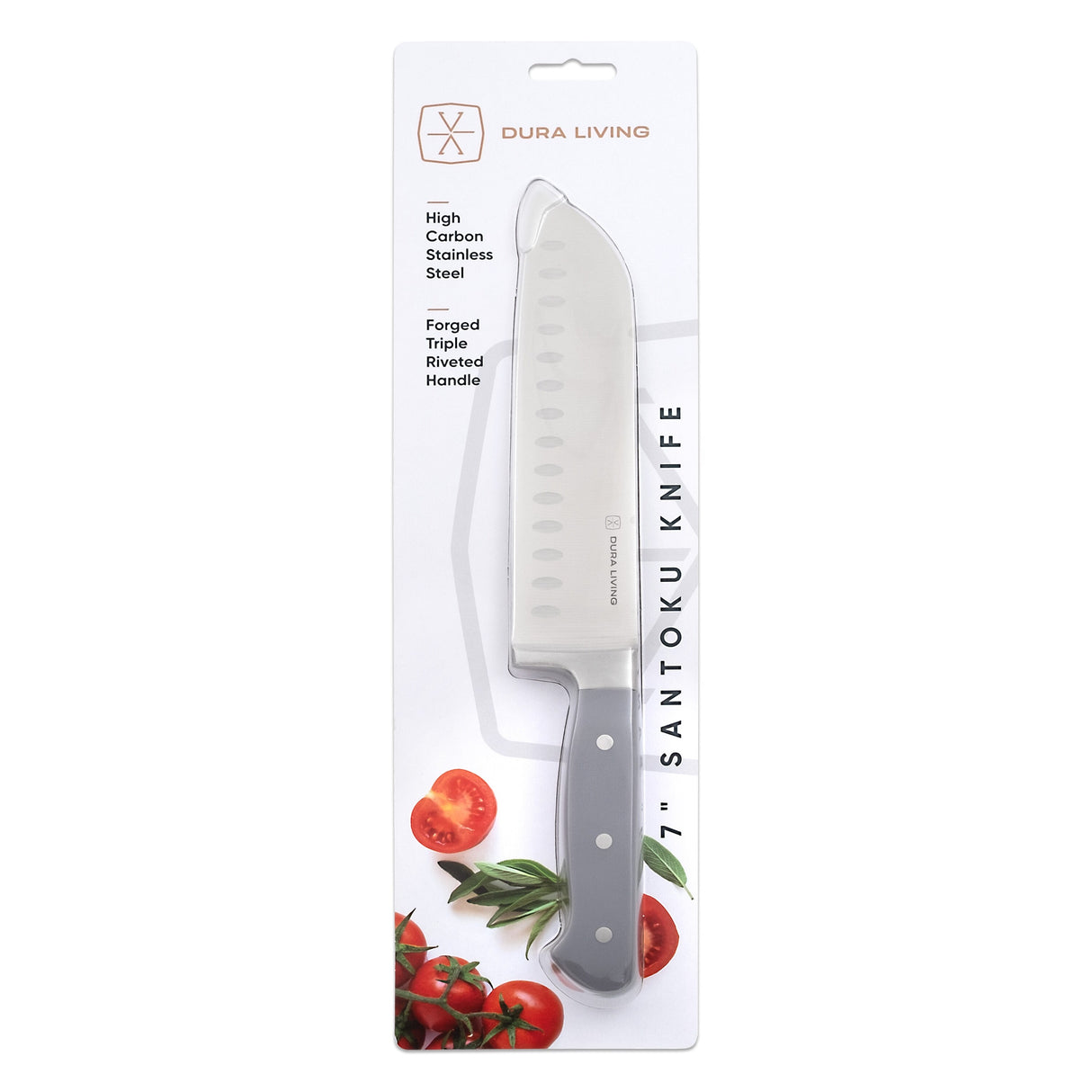 Dura Living Santoku Knife - 7 Inch Professional Kitchen Knife - Classic Forged - High Carbon Stainless Steel, Gray