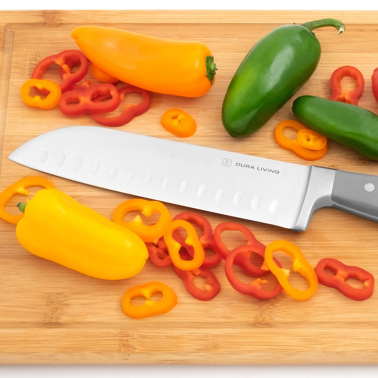 Dura Living Santoku Knife - 7 Inch Professional Kitchen Knife - Classic Forged - High Carbon Stainless Steel, Gray