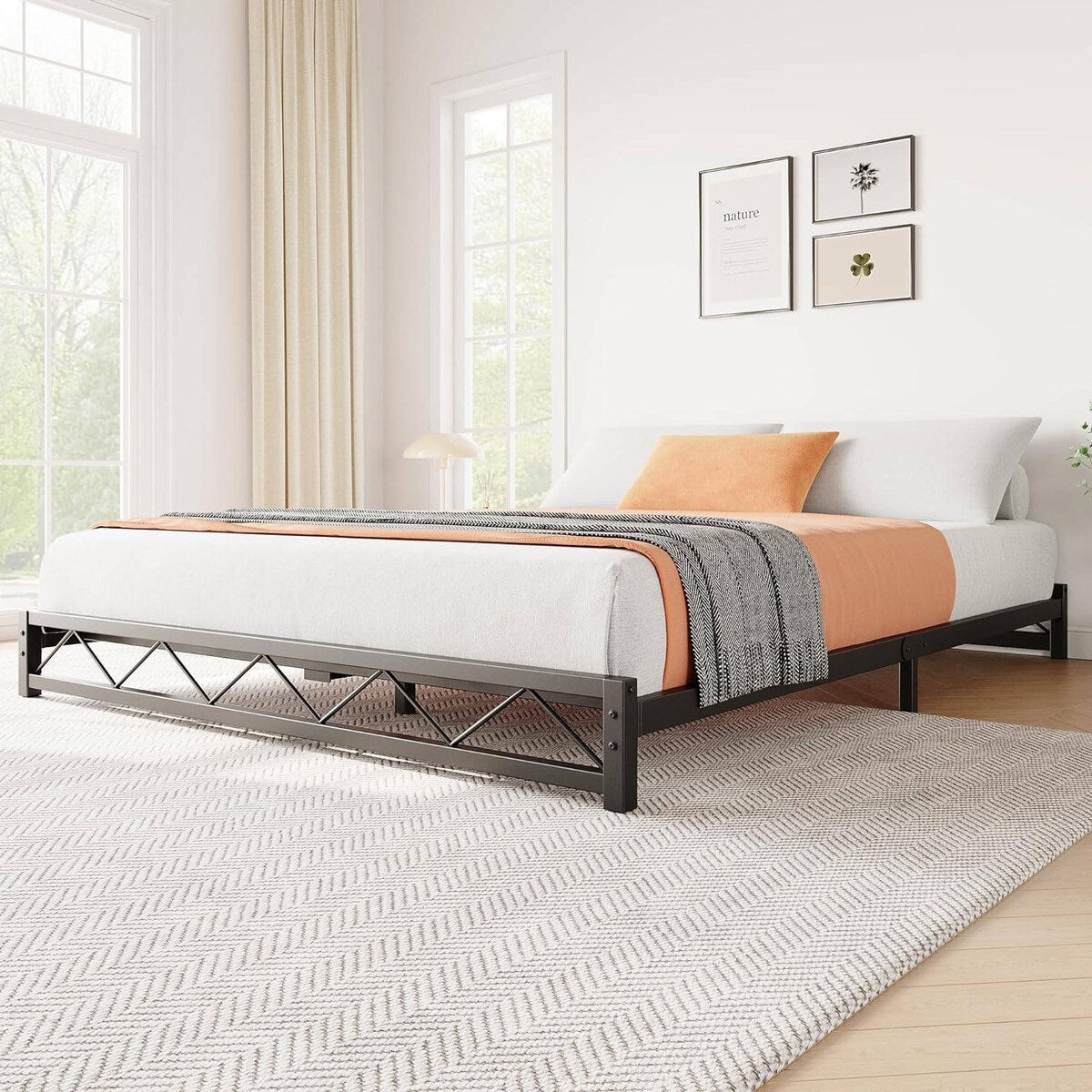 Durable Heavy Duty Metal Bed Frame with Steel Slat, Full Size