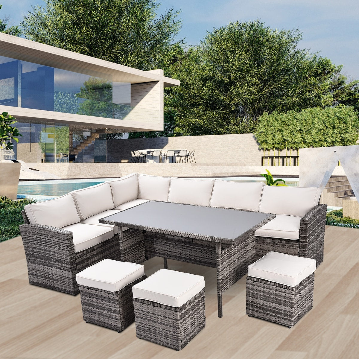 Durable & Sturdy Outdoor Patio Furniture Set,7 Pieces Outdoor Sectional Conversation Sofa,All Weather Rattan and Steel Frame