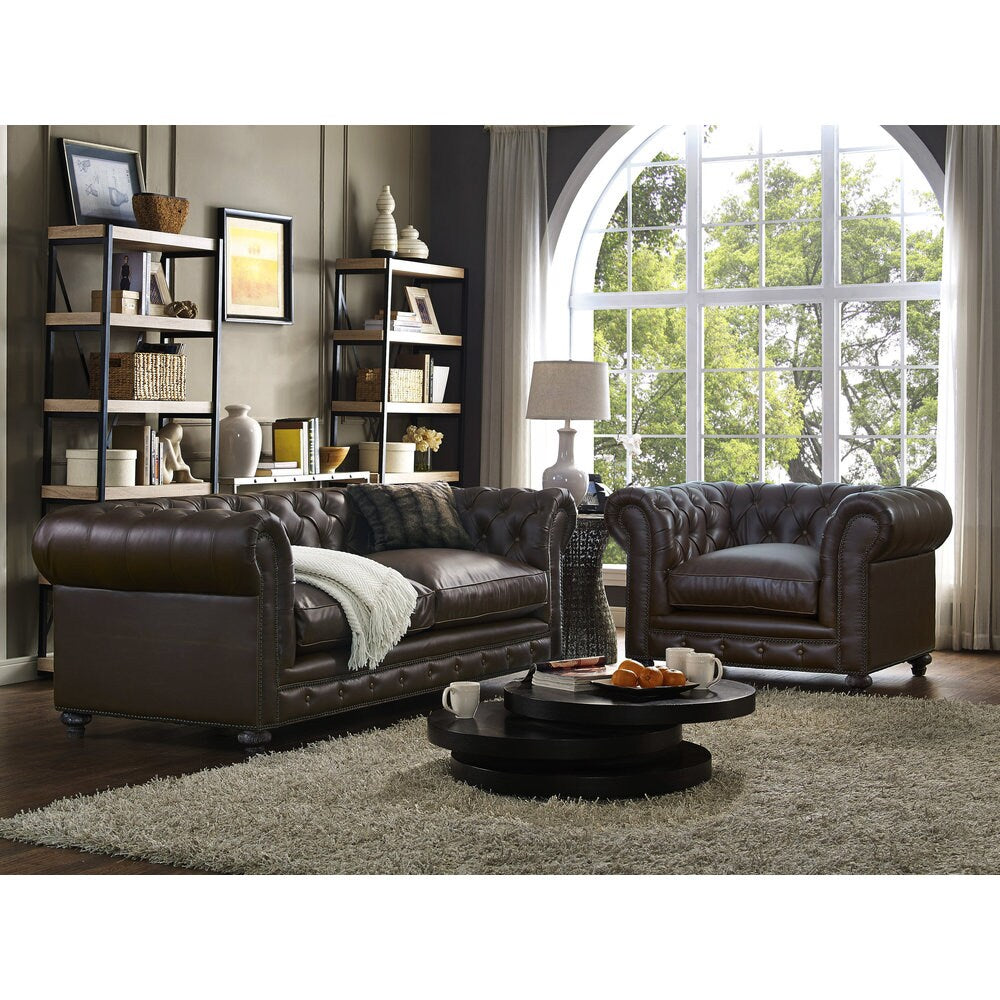 Durango Antique Brown Leather/Oak/Kiln Dried Wood Living Room Set