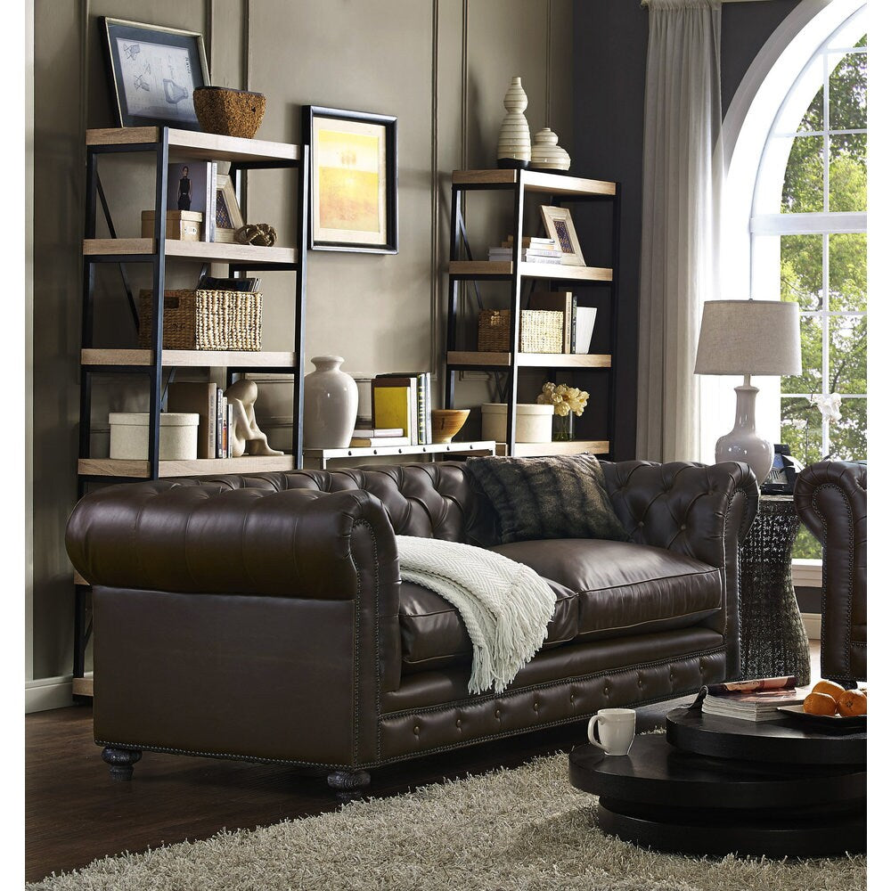Durango Antique Brown Leather/Oak/Kiln Dried Wood Living Room Set