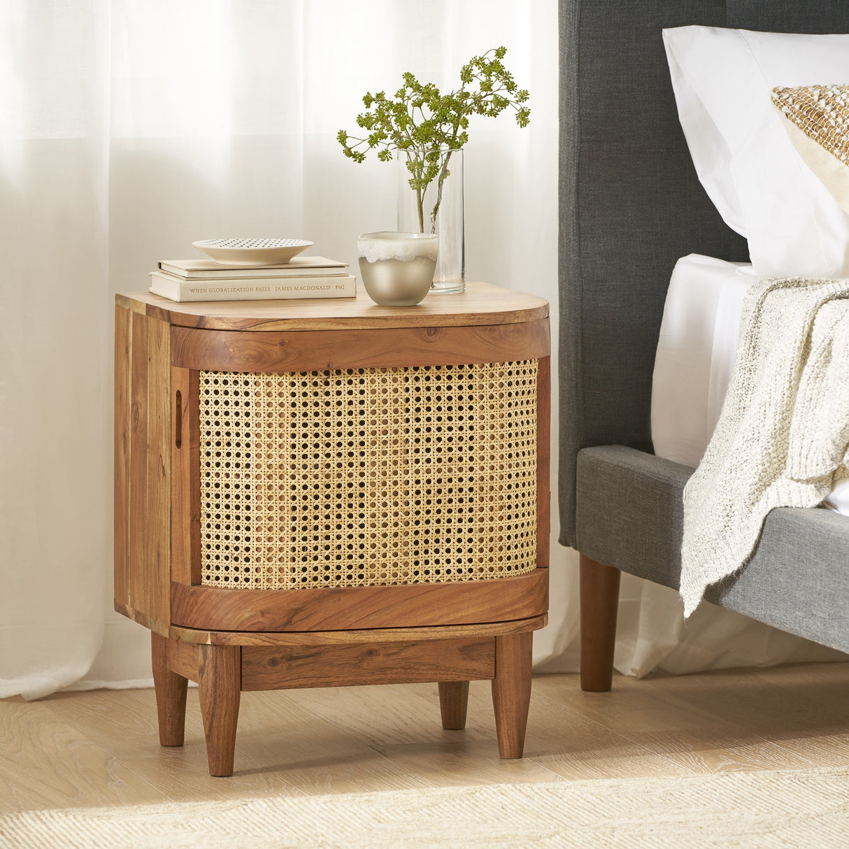 Durette Wood and Cane Nightstand Cabinet by Christopher Knight Home
