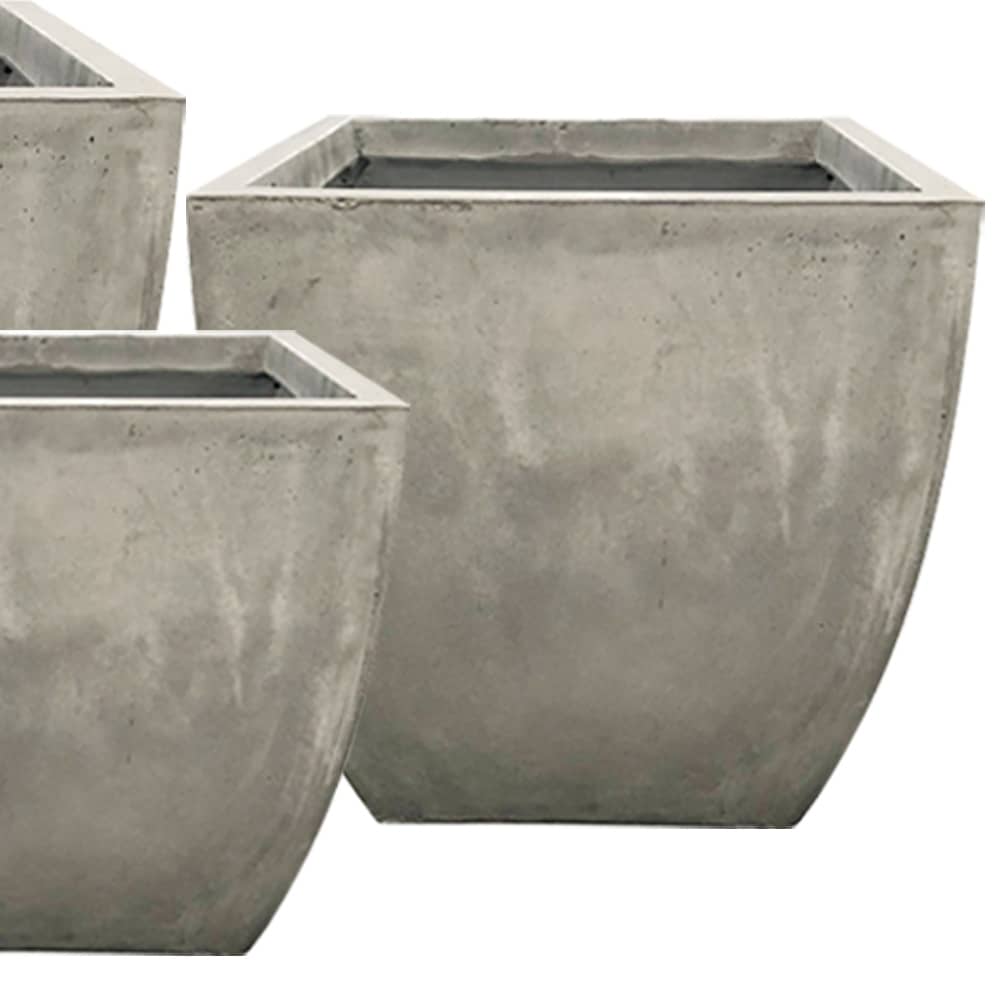 Durx-litecrete Lightweight Concrete Flared Square Light Grey Planter-Set of 3 - 17.7'x17.7'x17.7'