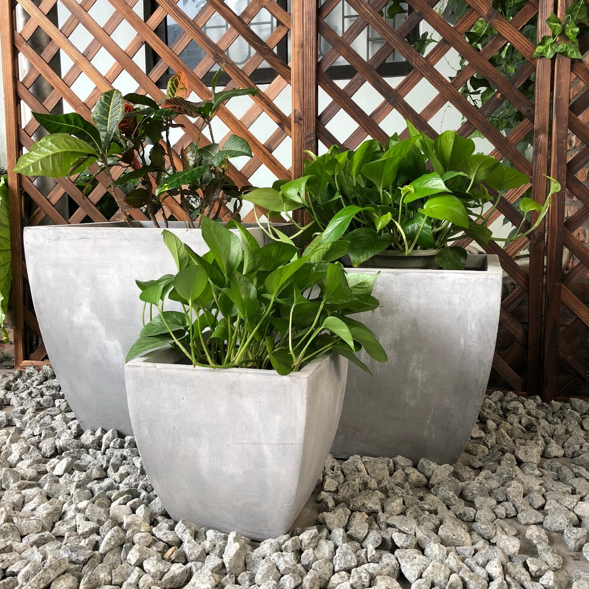 Durx-litecrete Lightweight Concrete Flared Square Light Grey Planter-Set of 3 - 17.7'x17.7'x17.7'