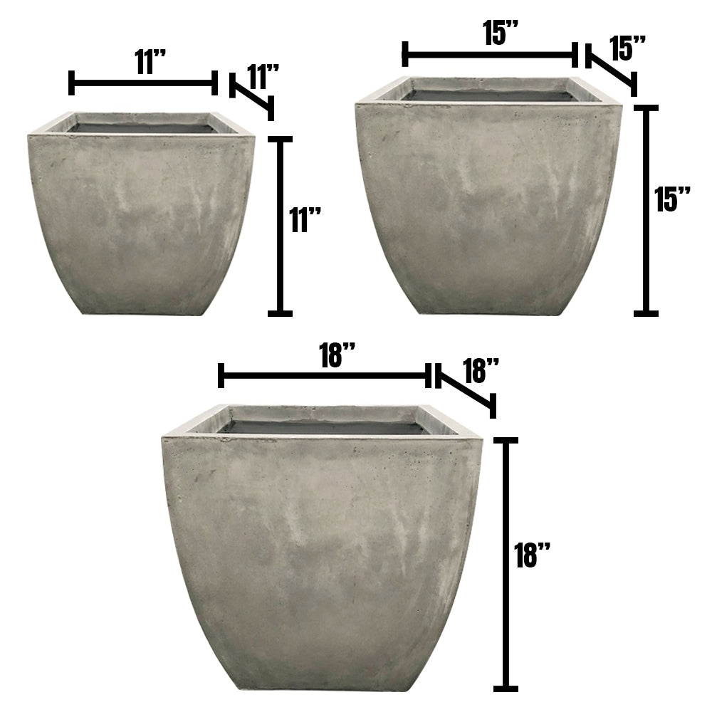 Durx-litecrete Lightweight Concrete Flared Square Light Grey Planter-Set of 3 - 17.7'x17.7'x17.7'