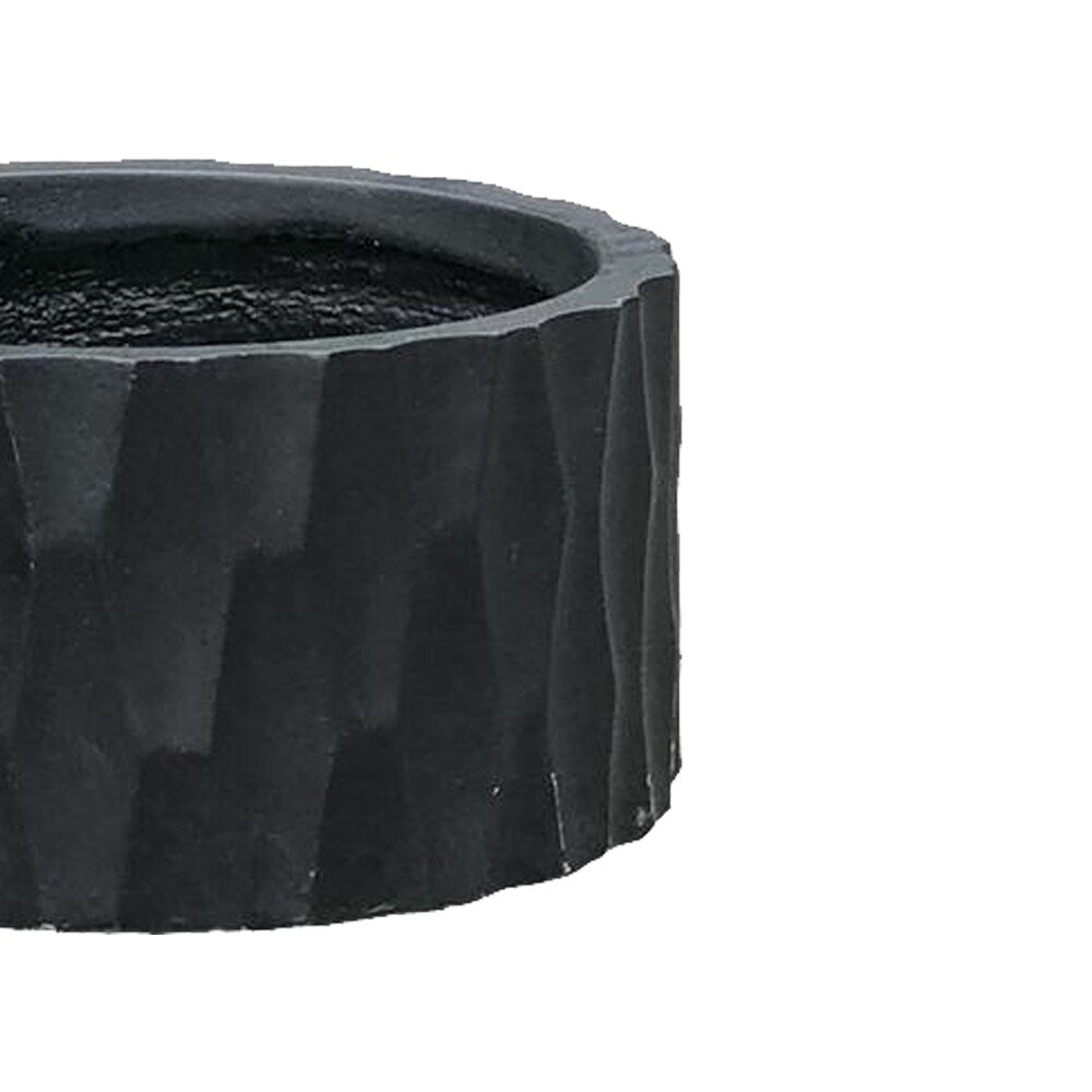 Durx-litecrete Lightweight Concrete Retro Low Round Black Planter-Small - 11.8'x11.8'x5.9'
