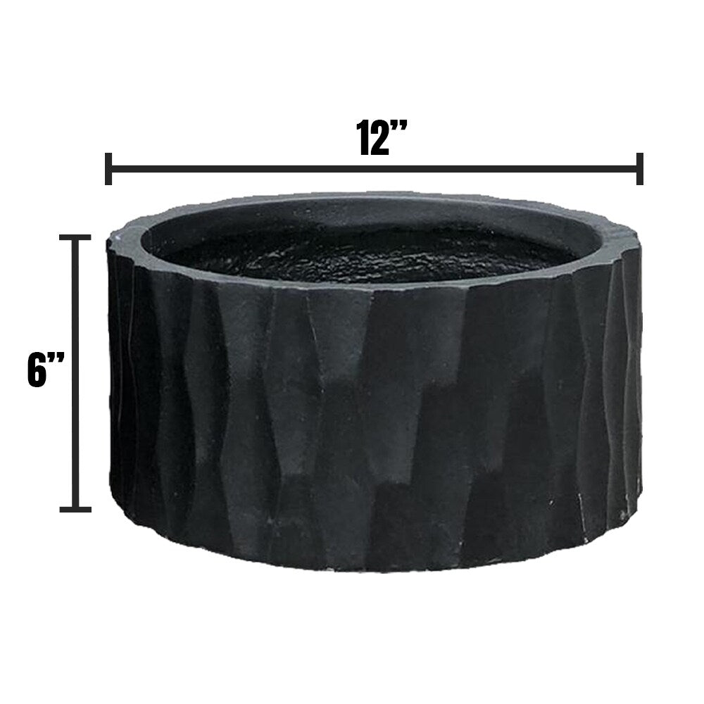 Durx-litecrete Lightweight Concrete Retro Low Round Black Planter-Small - 11.8'x11.8'x5.9'