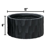 Durx-litecrete Lightweight Concrete Retro Low Round Black Planter-Small - 11.8'x11.8'x5.9'