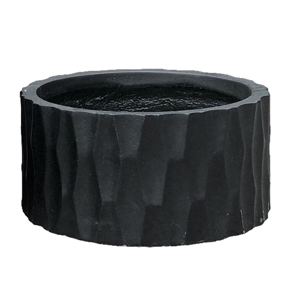 Durx-litecrete Lightweight Concrete Retro Low Round Black Planter-Small - 11.8'x11.8'x5.9'