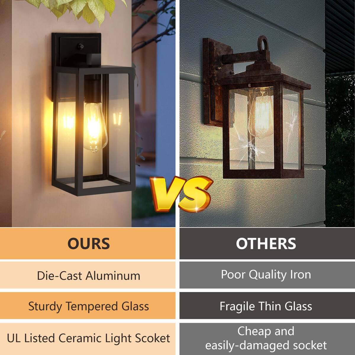 Dusk to Dawn Outdoor Wall Sconce for Patio Front Porch Garage, 2-Pack - N/A