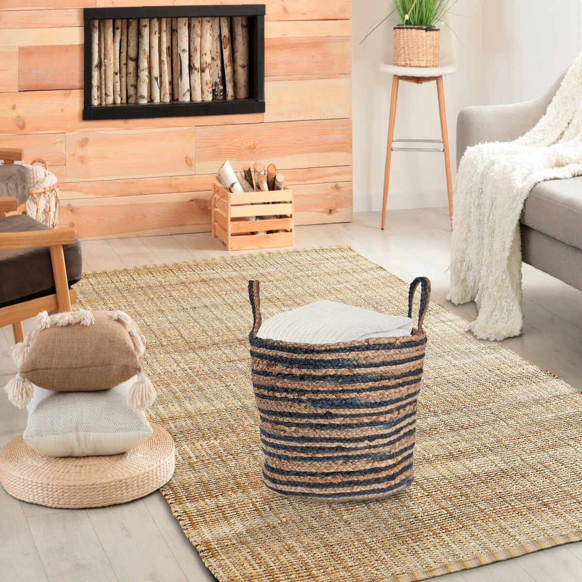 Sevita Dyed Navy and Natural Jute Basket - 17" x 17" x 15"