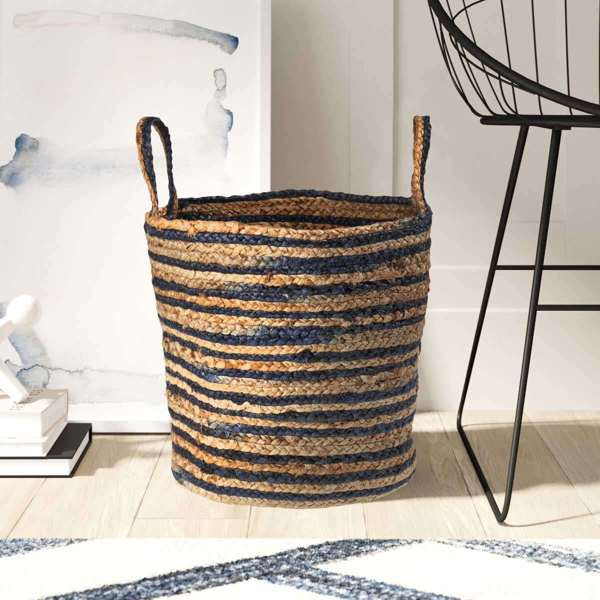 Sevita Dyed Navy and Natural Jute Basket - 17" x 17" x 15"
