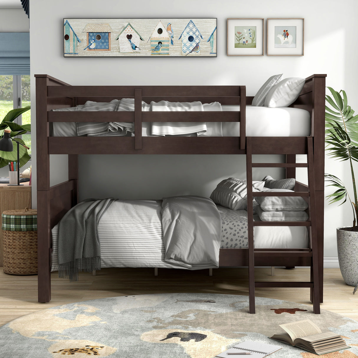 Dylan Transitional Walnut Solid Wood Convertible Bunk Bed by Furniture of America