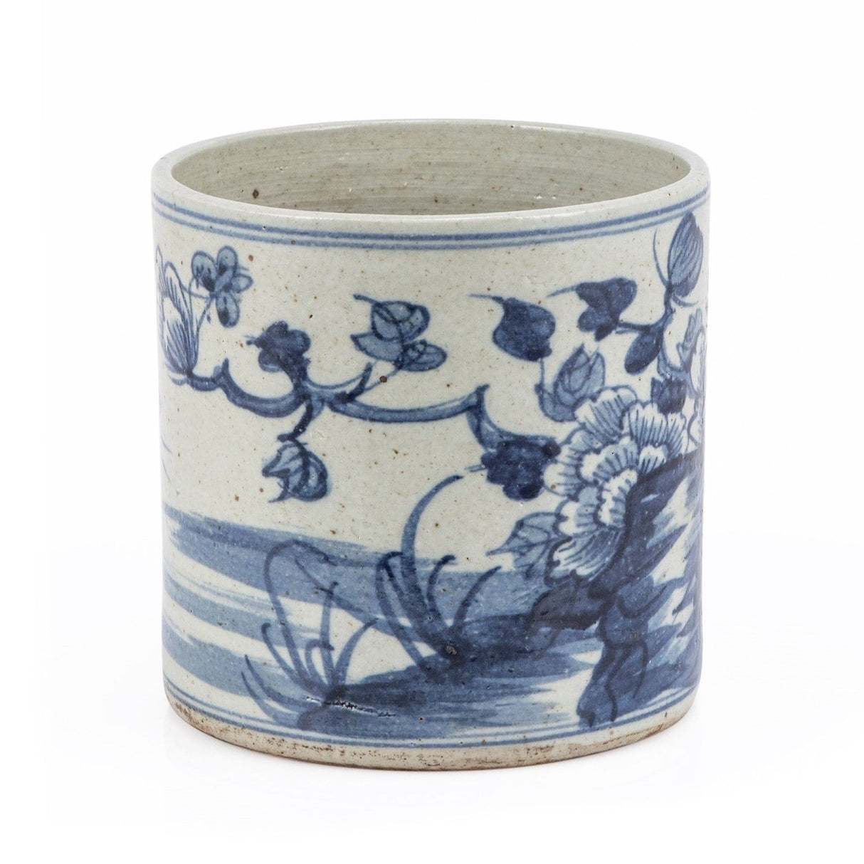 Dynasty Blue And White Orchid Pot Bird Floral Motif
