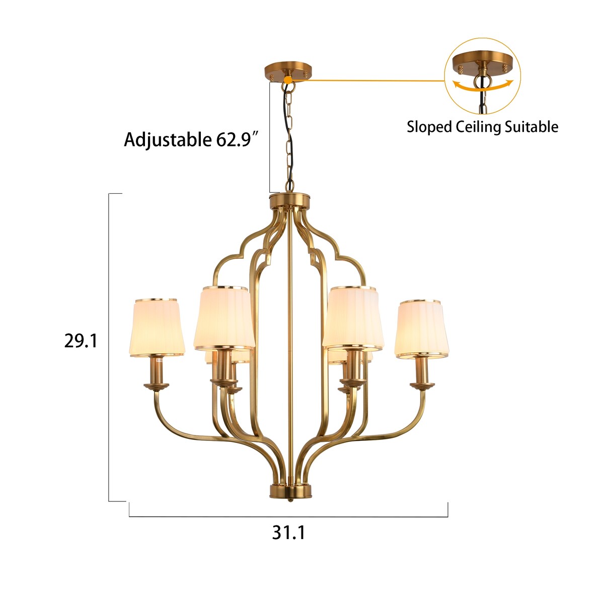E12 glass chandelier iron 6 bulbs