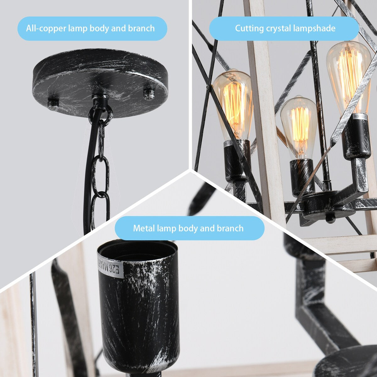E12 retro chandelier iron 4 bulbs