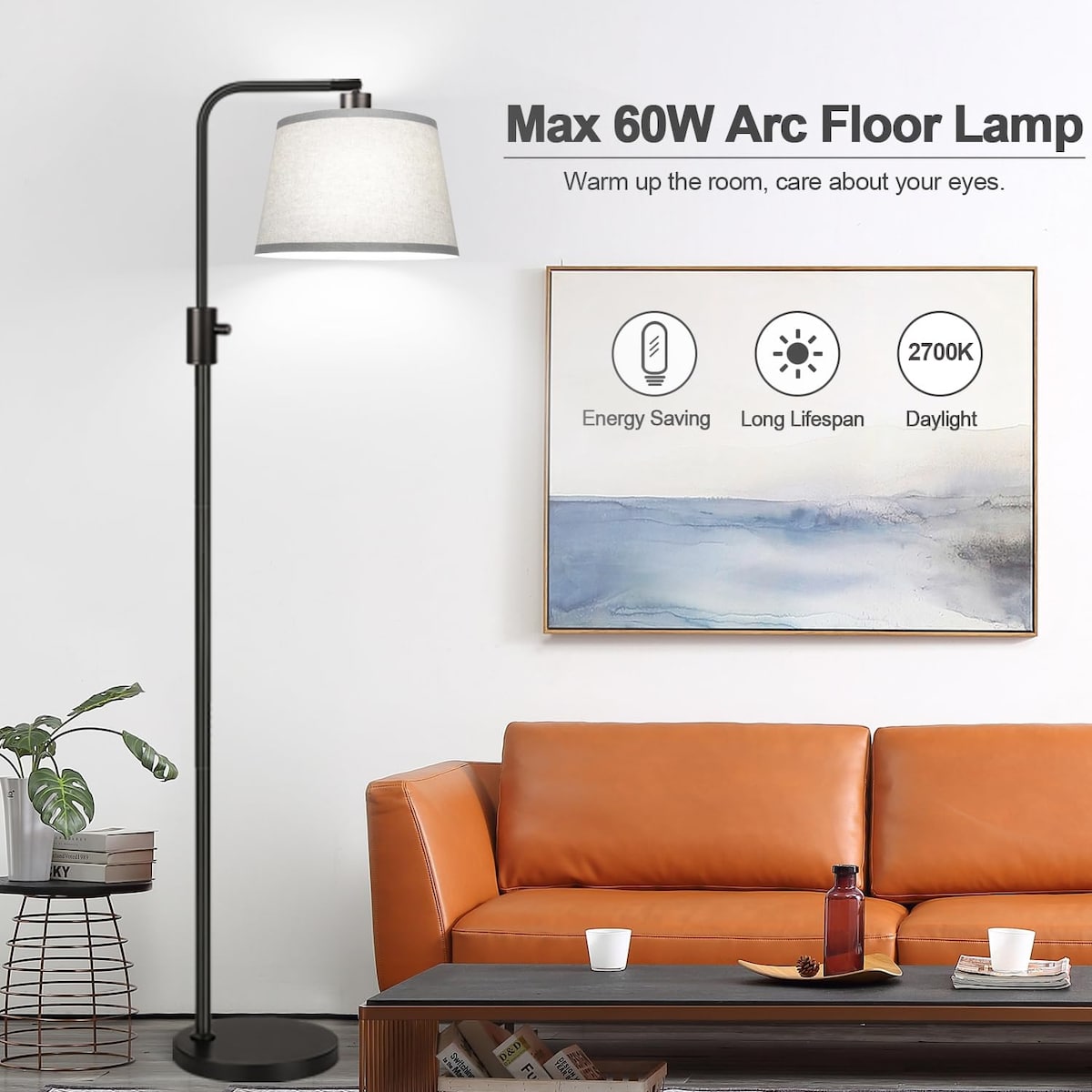 【Upgraded】 Dimmable Floor Lamp,1000 Lumens LED Edison Bulb Included,Arc Floor Lamps for Living Room Modern Standing Lamp