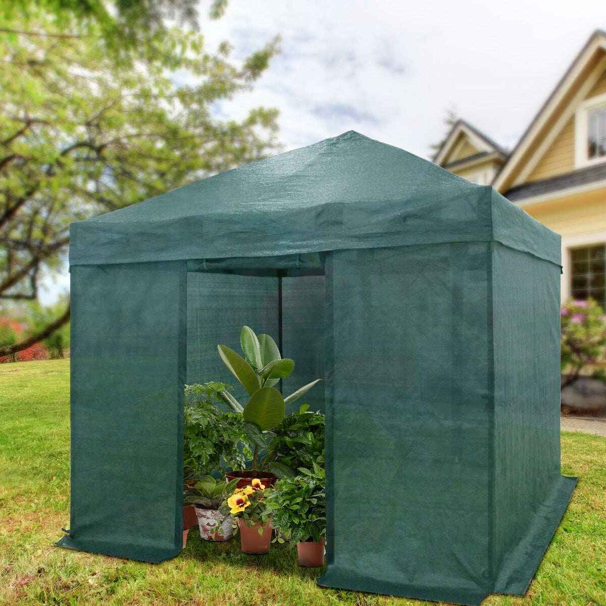 EAGLE PEAK 10x10 Walk-in Shade Cloth Cover Greenhouse Instant Pop-up Portable Gardening Green House, Green