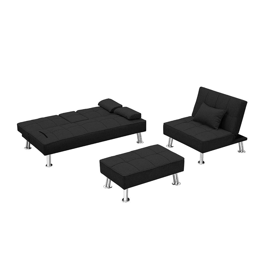 Fabric Folding Sofa Bed with 2 Cup Holders Sofa Bed with Ottoman