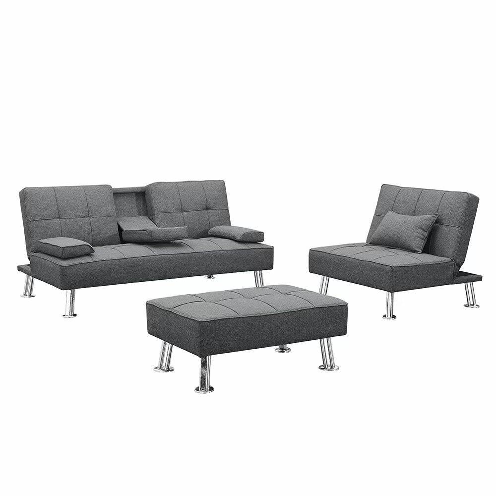 Fabric Folding Sofa Bed with 2 Cup Holders Sofa Bed with Ottoman