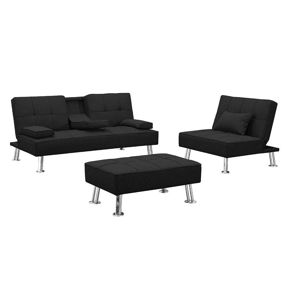 Fabric Folding Sofa Bed with 2 Cup Holders Sofa Bed with Ottoman