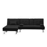 Fabric Folding Sofa Bed with 2 Cup Holders Sofa Bed with Ottoman