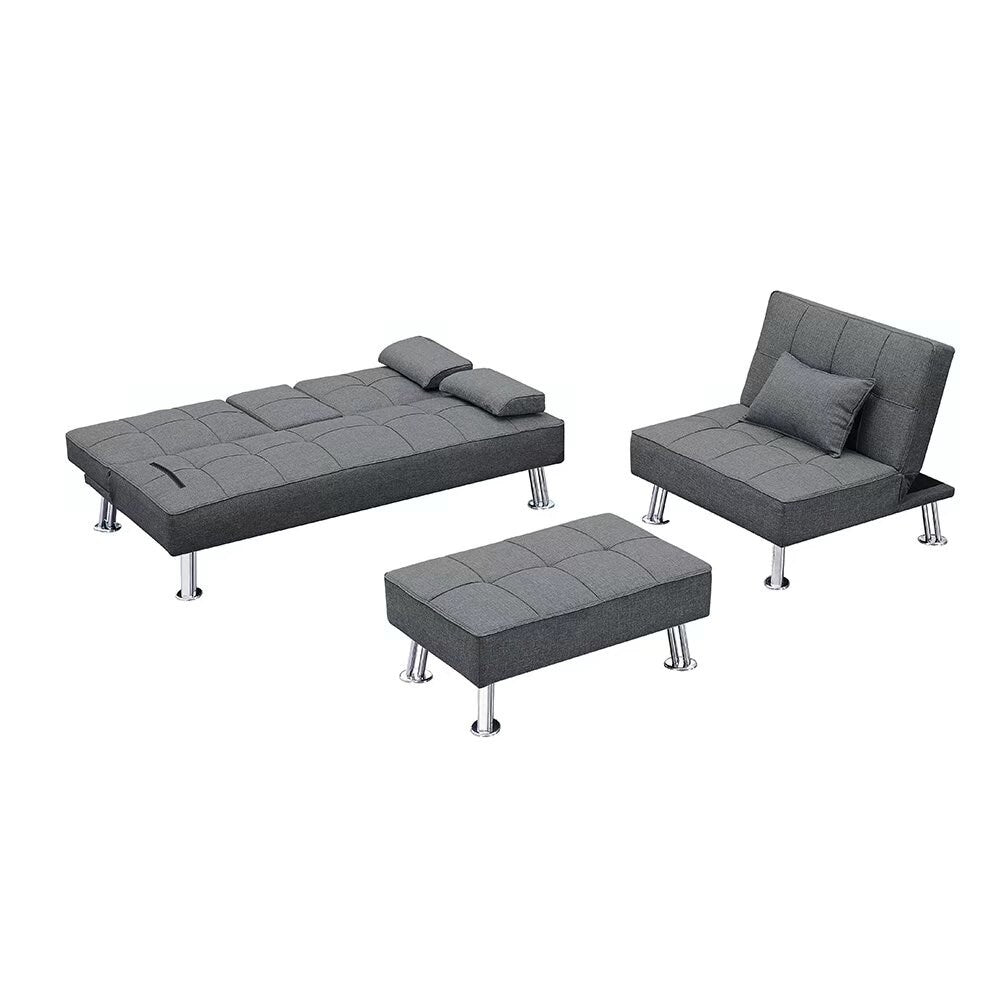 Fabric Folding Sofa Bed with 2 Cup Holders Sofa Bed with Ottoman