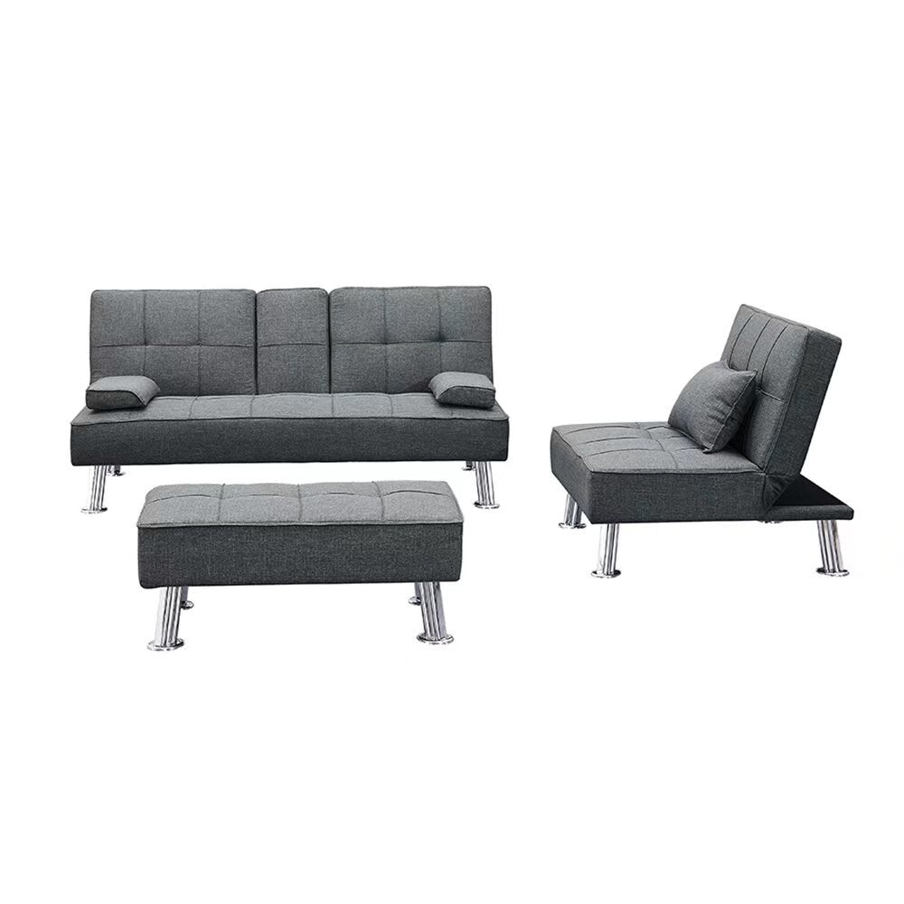 Fabric Folding Sofa Bed with 2 Cup Holders Sofa Bed with Ottoman